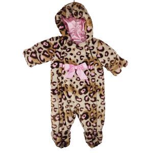 Leopard Print Faux Fur Baby Bunting Hooded Snowsuit Infant Girl 6-9M Pistachio
